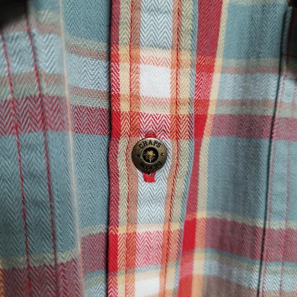 Chaps Plaid Button Up Shirt Womens L Red Blue Cotton Casual Western Fall Winter - Picture 5 of 12